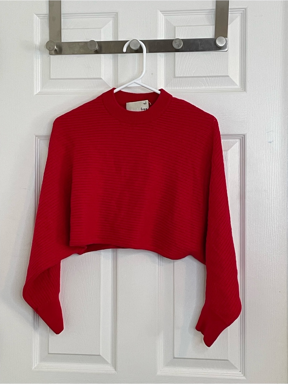 Wilfred Red Ribbed Crew Neck Crop Sweater Size S